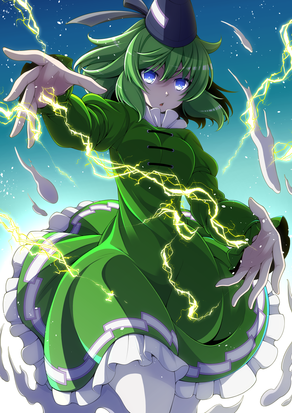 Soga no Tojiko, Touhou, anime, anime tytöt, lyhyet hiukset, vihreä tukka, kuvamateriaali, digitaalinen taide, Fanitaide