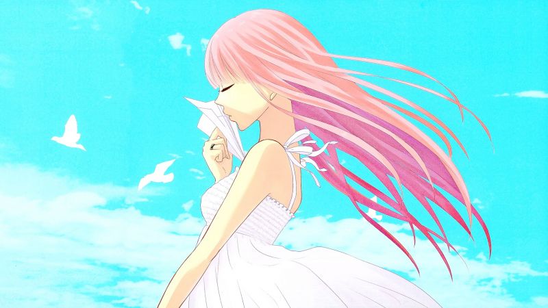 ilustrace, dlouhé vlasy, zavřenýma očima, anime, anime dívky, nebe ilustrace, dlouhé vlasy, zavřenýma očima, anime, anime dívky, nebe