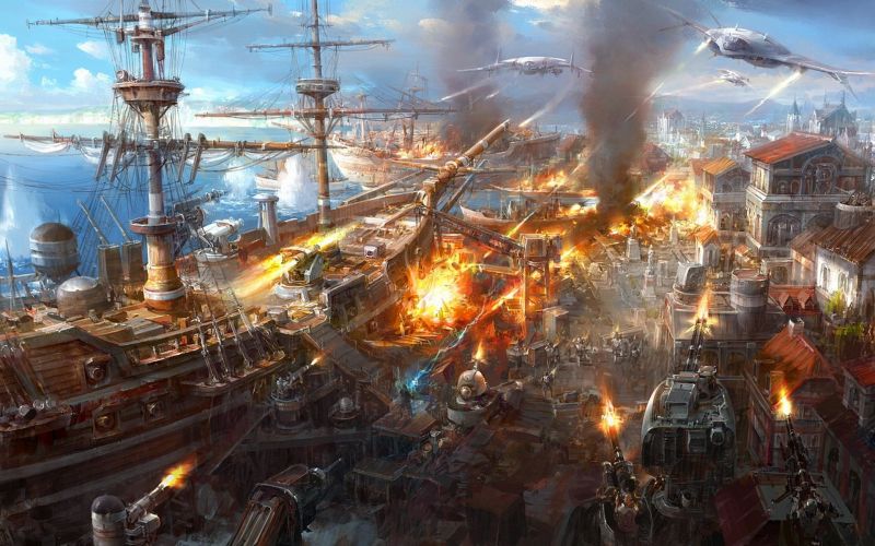 Fantasy art,battaglia,opera d'arte,immagine dello schermo,paesaggio urbano,gioco pc