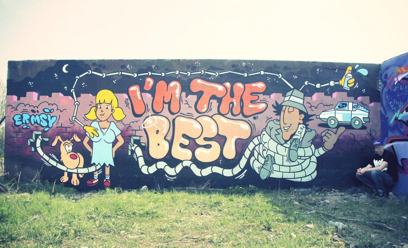 Wallpaper painting, grass, wall, graffiti, street art, mural, ART