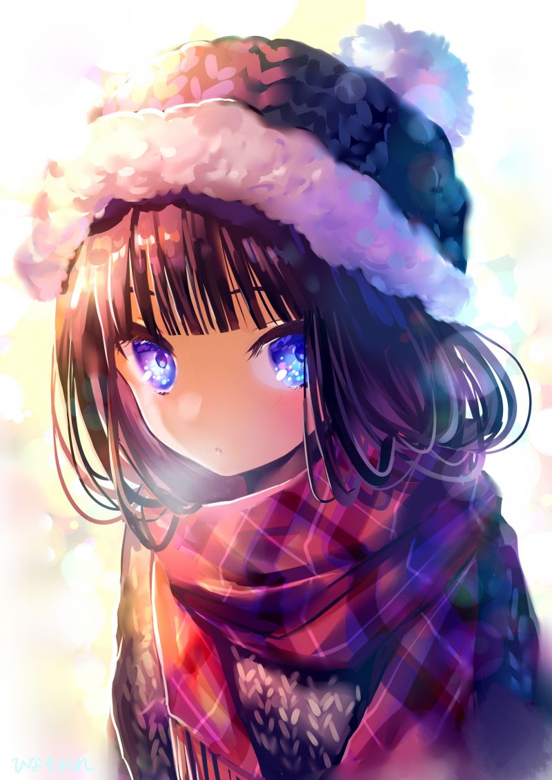 animeflickor,anime,original tecken,blåa ögon,vinter-