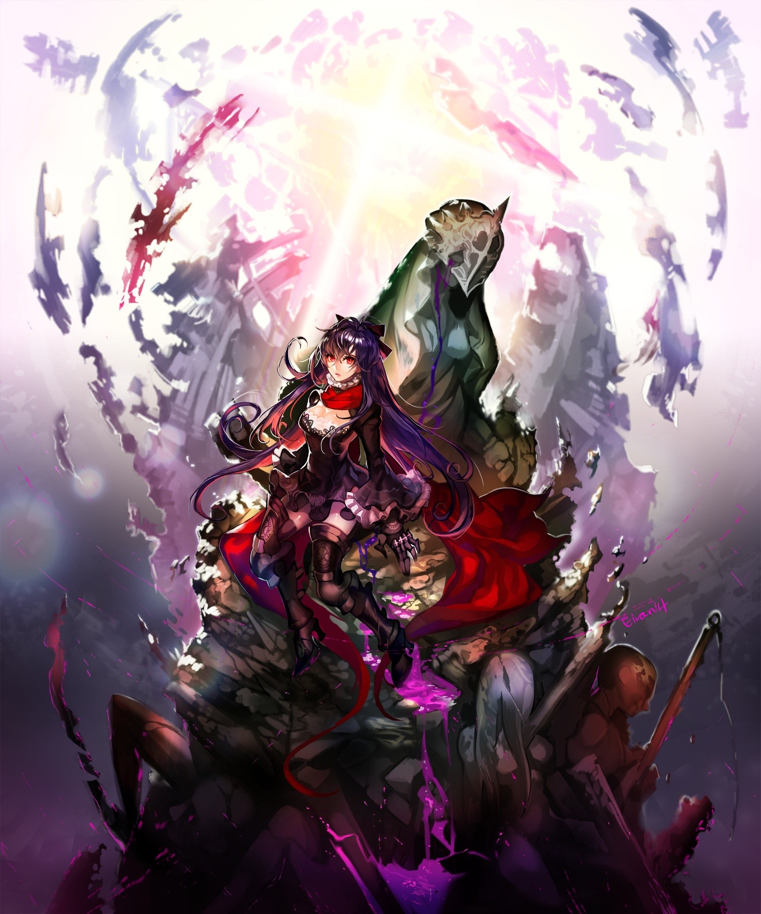 ภาพประกอบ, ผมยาว, อะนิเมะ, สาวอะนิเมะ, ความแตกแยก, เกราะ, ตาแดง, ส้นเท้า, ตำนาน, ภาพหน้าจอ, วอลล์เปเปอร์คอมพิวเตอร์, ตัวละคร