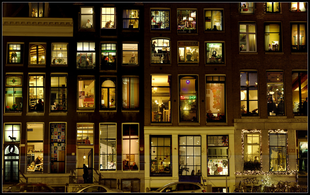 domů, okno, sklenka, Amsterodam, záclony, životy, příběhy, Soukromí