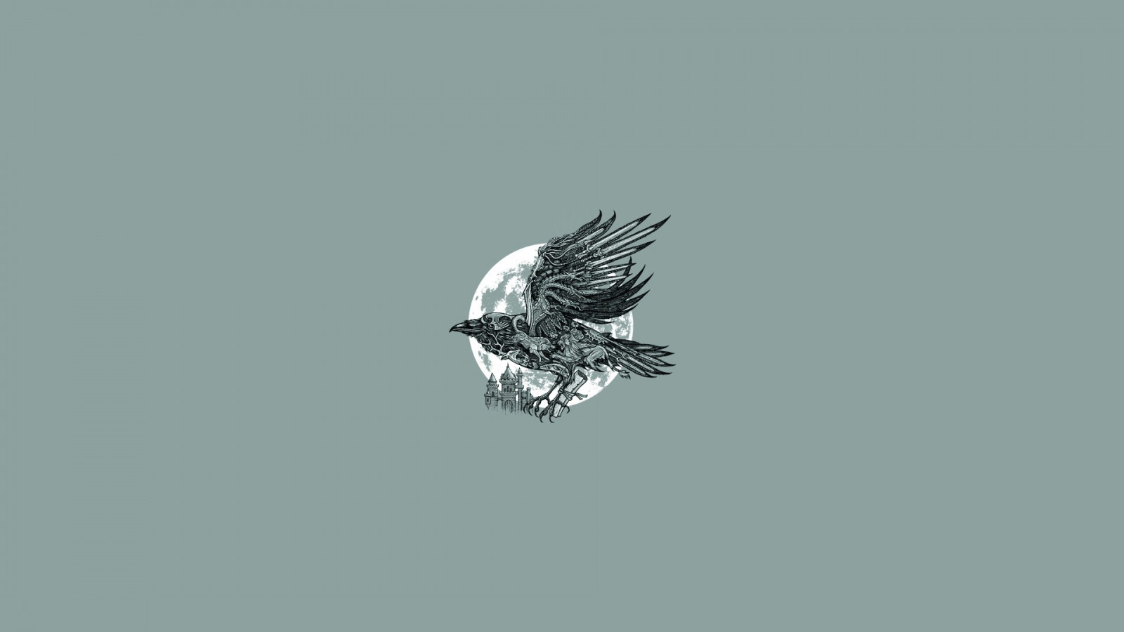 arte digital, minimalismo, Fundo simples, Lua, Pássaros, Raven, castelo, leão, Cervo, peixe, espada, Dragão, Asas
