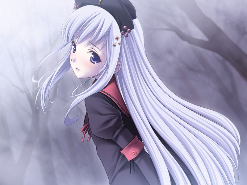 Anime, cheveux noirs, fille, parc, cheveux, marche Anime, cheveux noirs, fille, parc, cheveux, marche