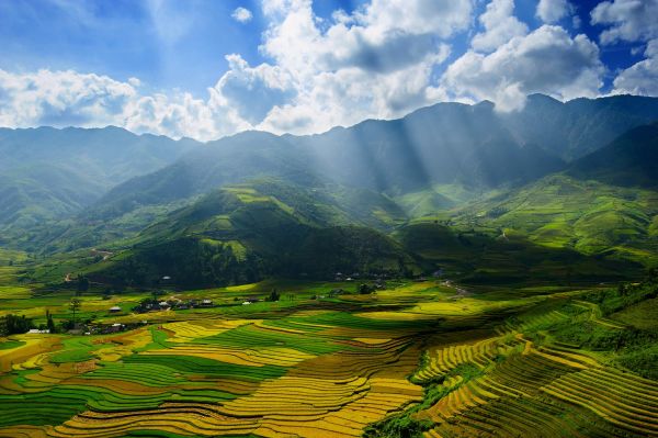 sunlight, landscape, hill, nature, sky, grass