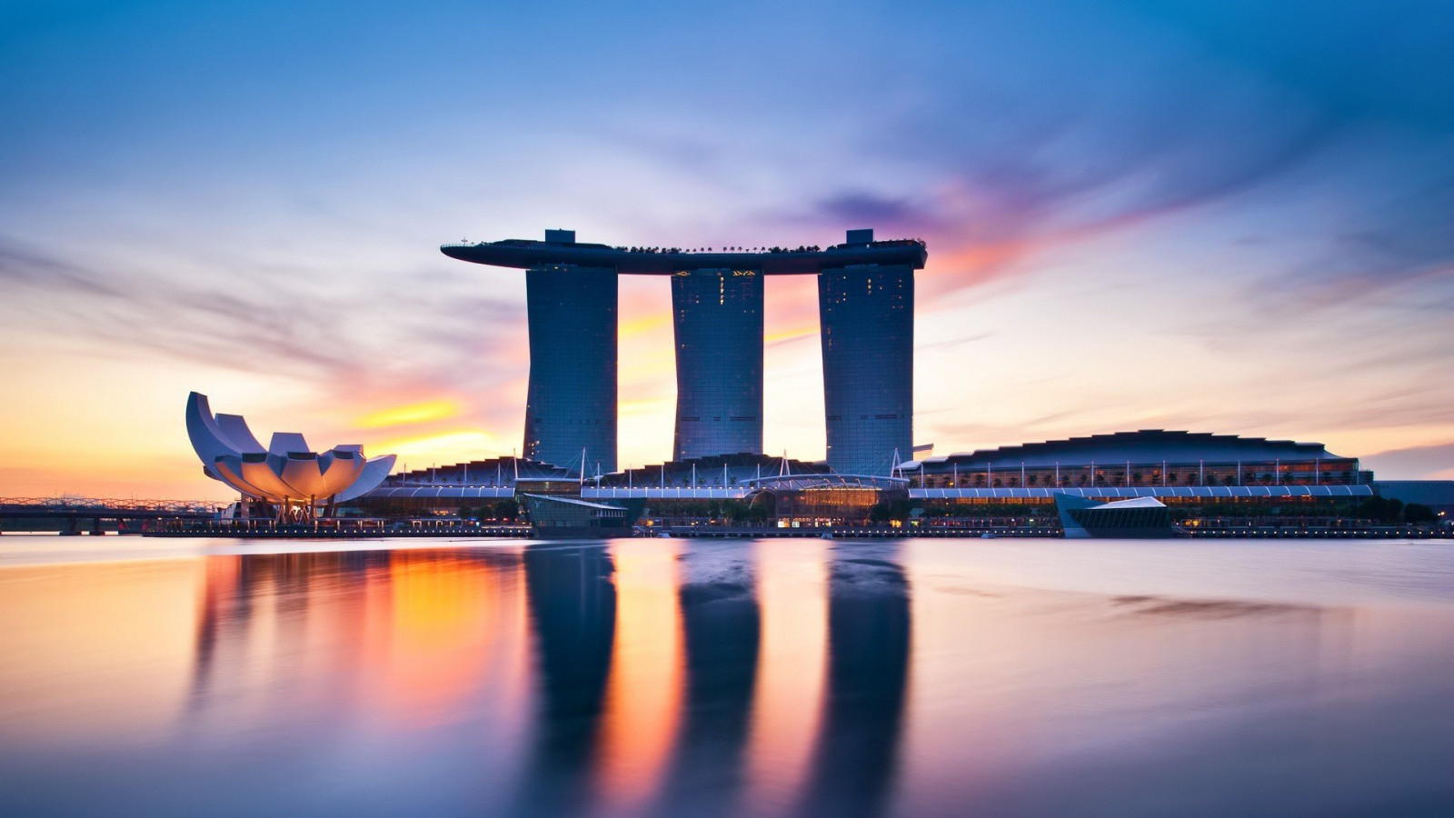 Wallpaper 1920x1080 px, Arsitektur, hotel, Marina Bay, refleksi