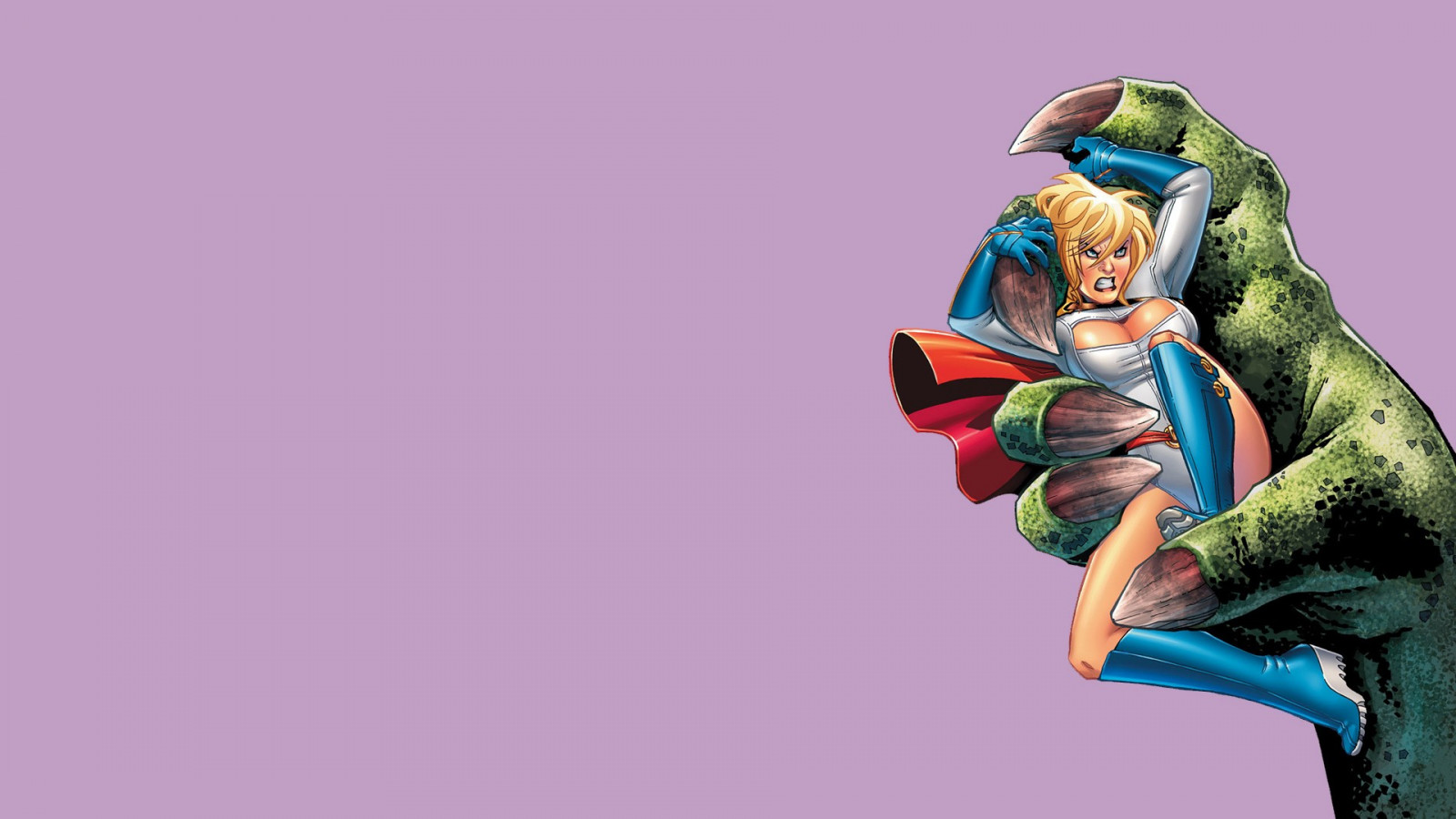 ilustrace, nachový, fialové pozadí, kreslená pohádka, super hrdina, DC Comics, komiks, kostýmy, Osoba, Power Girl, Amanda Conner, Snímek obrazovky