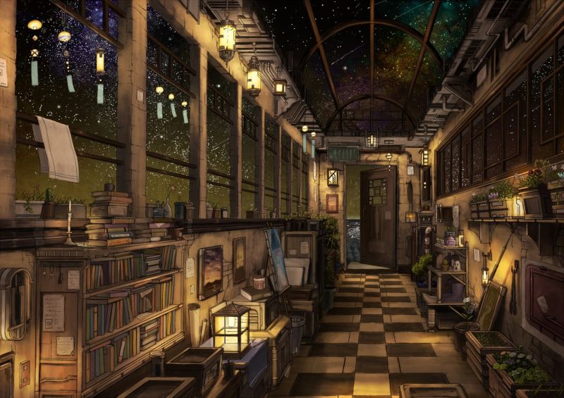 Fantasiekunst, Nacht-, Anime, Himmel, Sterne, Zimmer Fantasiekunst, Nacht-, Anime, Himmel, Sterne, Zimmer