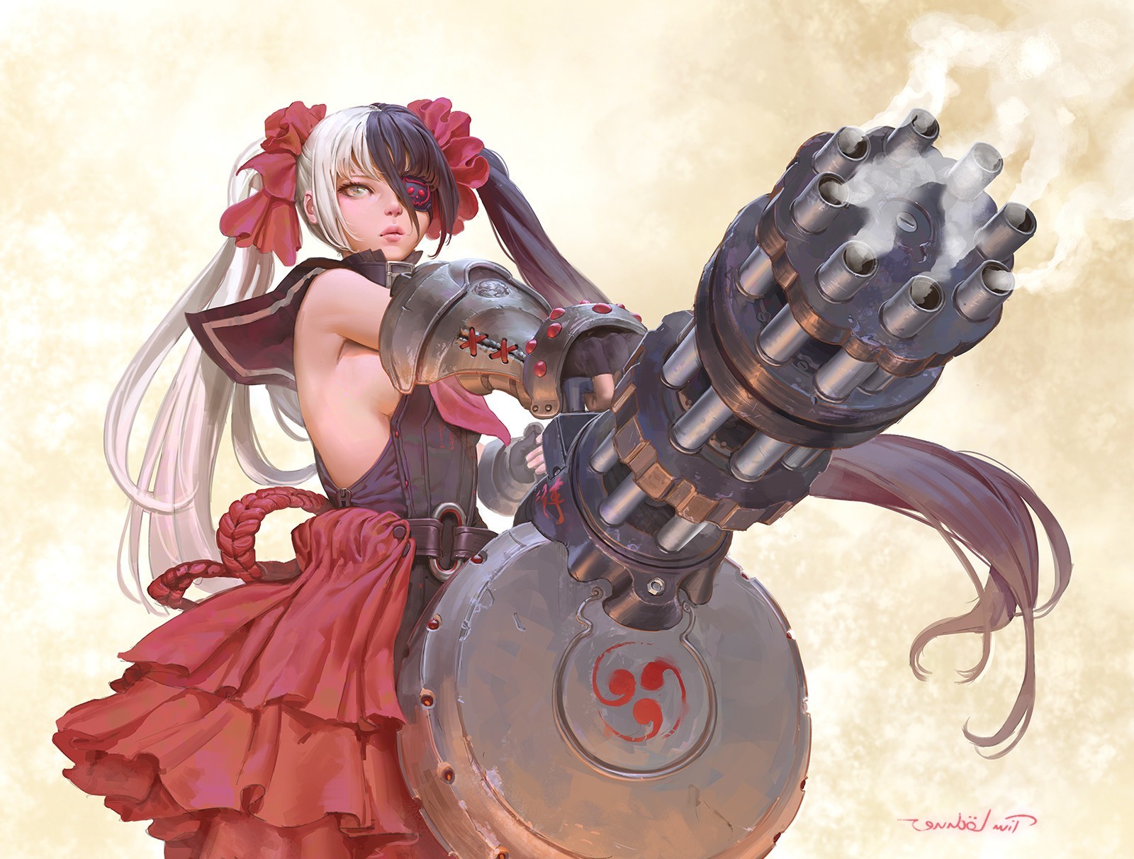 Wallpaper Illustration Gun Simple Background Long Hair White Hair Anime Weapon Dress Gloves Black Hair Cleavage Eyepatches Blade And Soul Fictional Character 1600x1212 Px 1600x1212 Coolwallpapers 607408 Hd Wallpapers Wallhere Demon twin guns (soul eater). illustration gun simple background