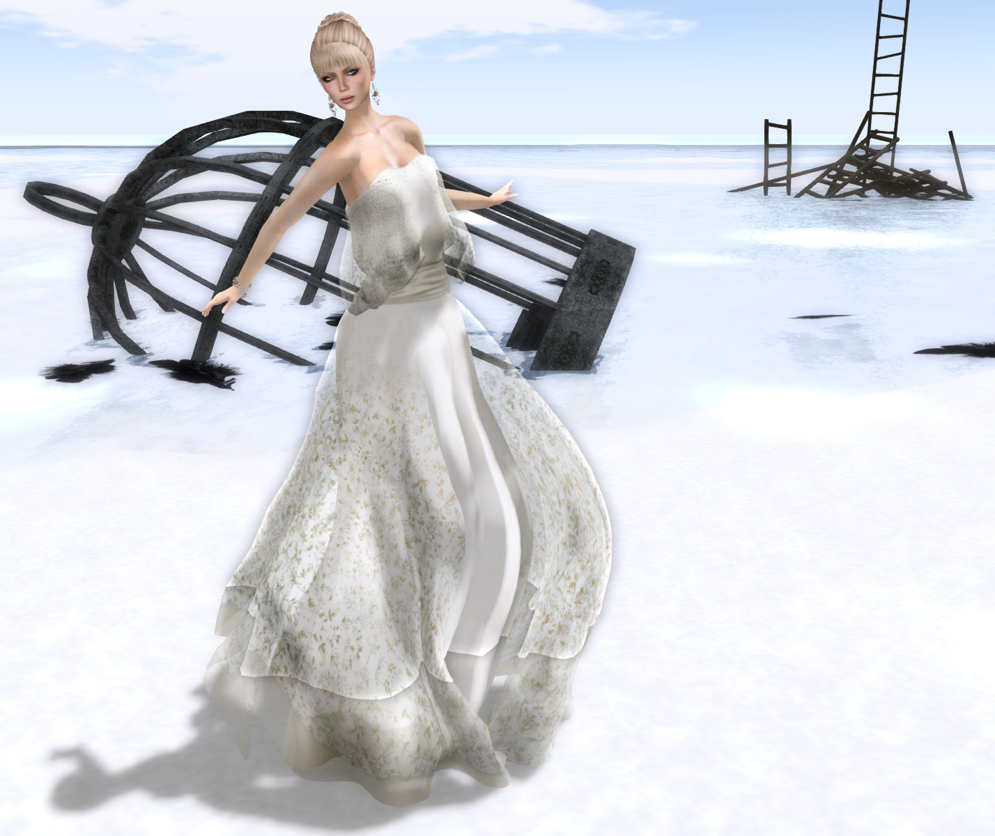 Wallpaper snow, winter, dress, sculpture, fashion, clothing, season, cage, secondlife, mesh