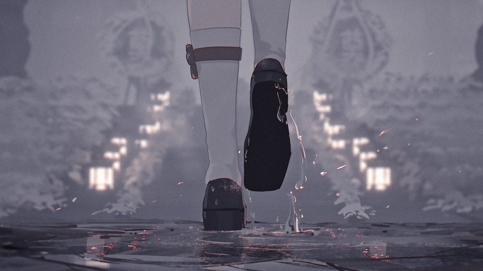 デスクトップ壁紙 : アニメの女の子, 水, ブーツ, ローアングル, 靴下, 足 1600x900 - JustJon - 2184041 ...