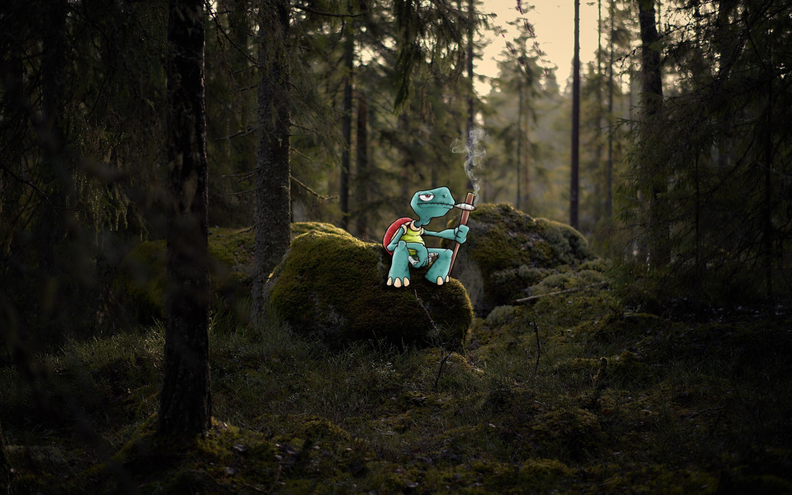 les, vozidlo, kouření, mech, zelená, divočina, džungle, želvy, výparníky, strom, stezka, tma, Snímek obrazovky, zálesí, místo výskytu, přírodní prostředí, jízda zdarma, na horském kole