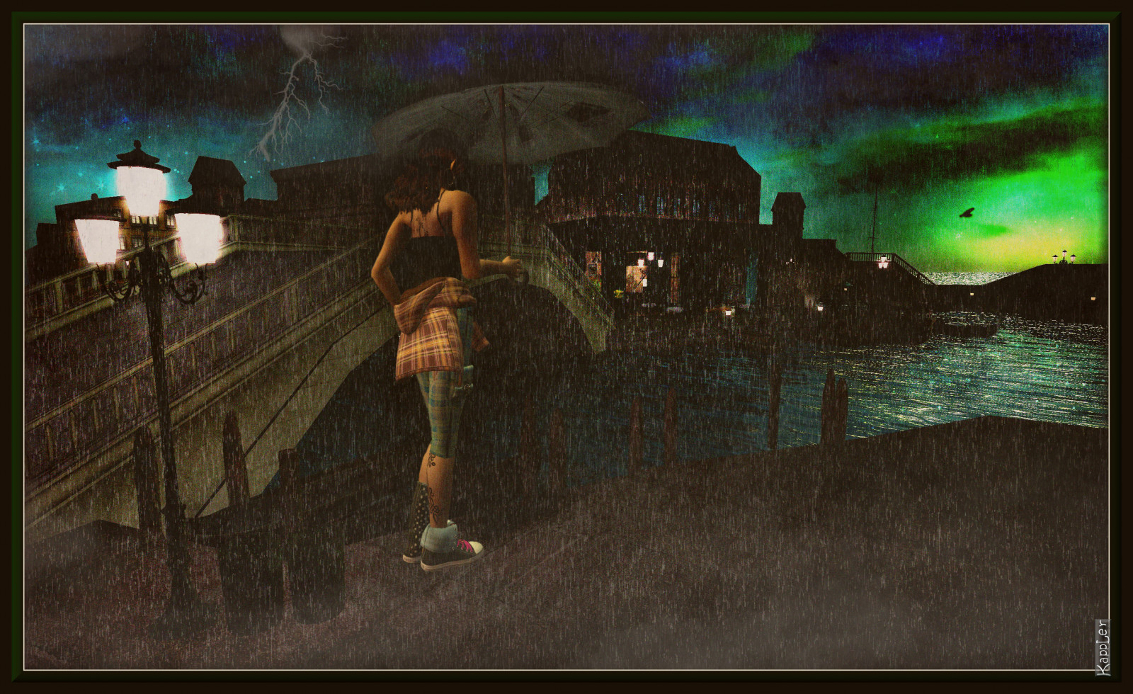 krajina, tráva, nebe, Benátky, déšť, Blesk, zelená, život, půlnoc, strom, tma, SL, extrem, druhý život, druhý, Snímek obrazovky, windlight, zvláštní efekty, jev, Marjorie, Kappler, marjoriekappler, visual effects