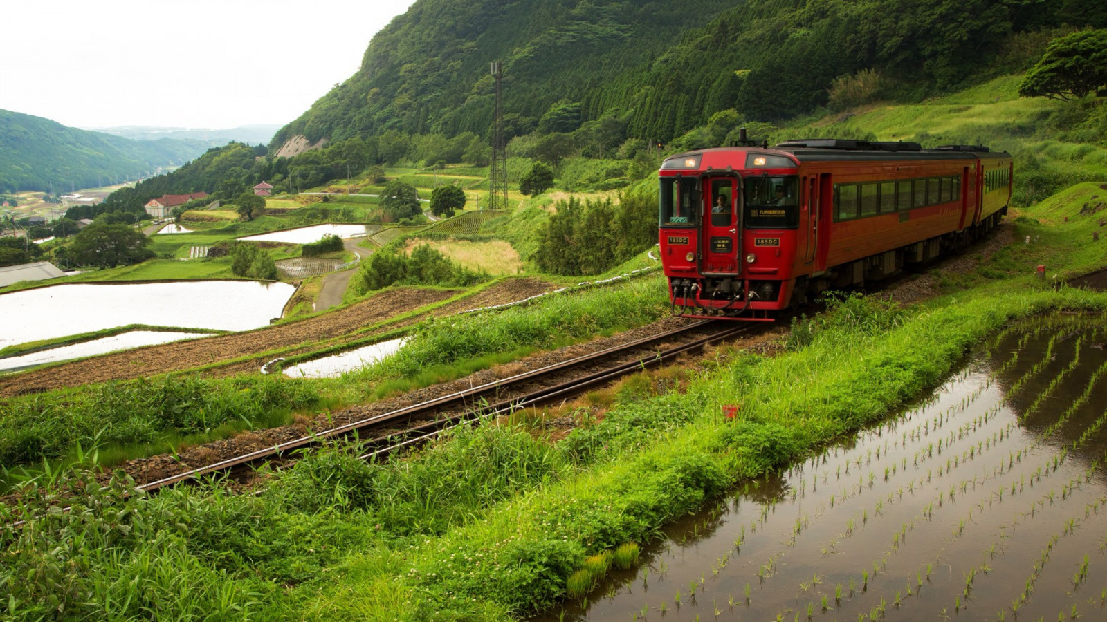 Wallpaper Japan, vehicle, train, railway, track, waterway, geological