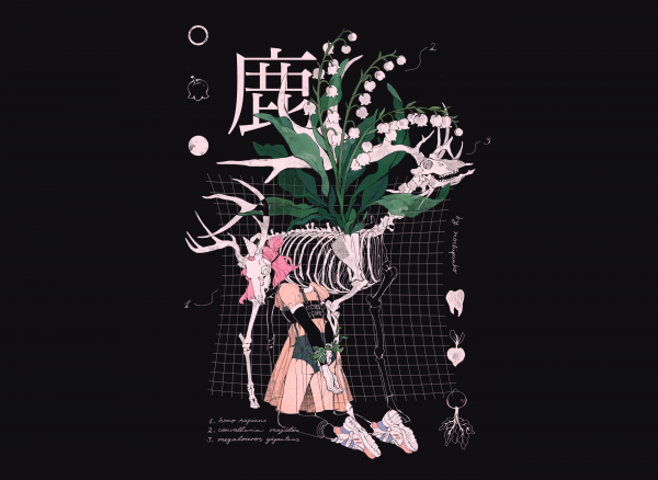 illustration,surreal,drawing,skeleton,mochipanko