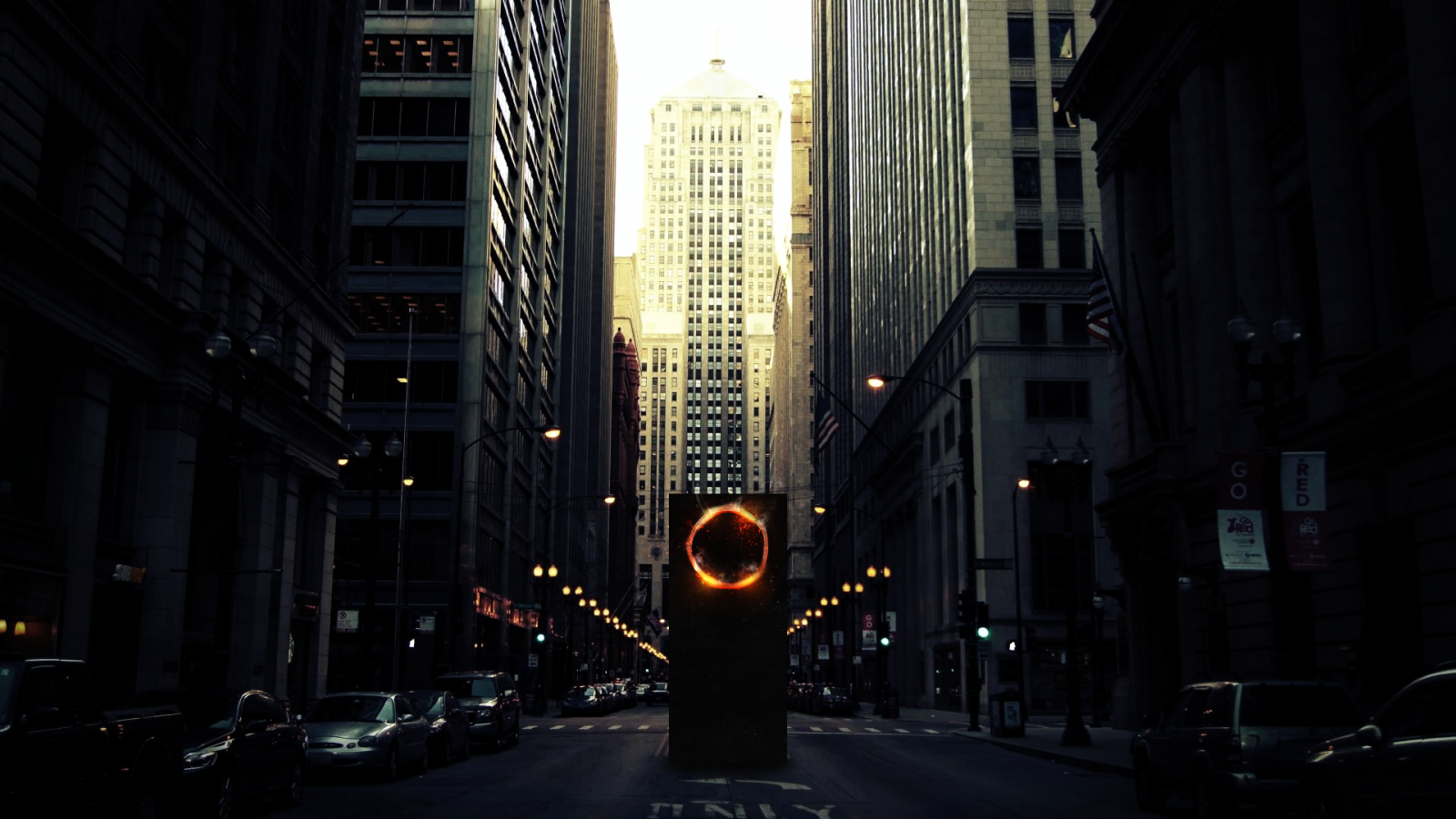 temný, město, ulice, panoráma města, noc, silnice, kouř, mrakodrap, večer, oheň, Monolit, metropole, jiskry, půlnoc, infrastruktura, světlo, centrum, alej, osvětlení, tma, Snímek obrazovky, urban area