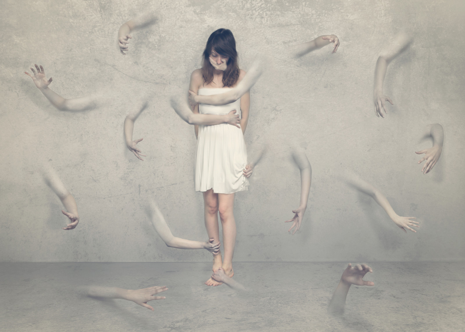malování, bílý, ruce, strašidelný, hrůza, stěna, šedá, UMĚNÍ, dívka, noha, noha, krk, strašidelný, vodní pták, vyděšený, chycen