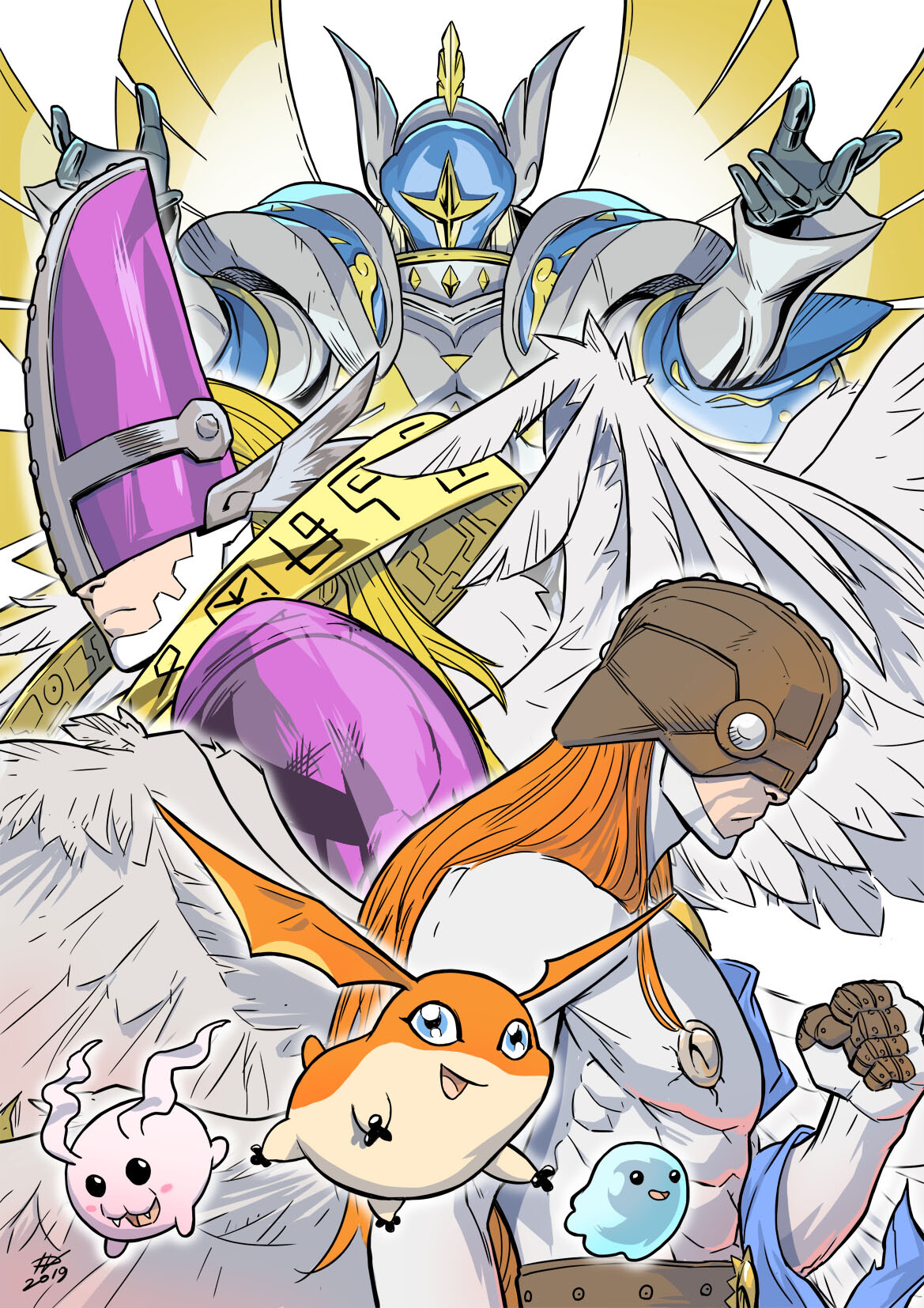 Digimon, Digimon se odváží, vývoj, Patamon, bílé pozadí, Ivan Fiorelli, anime