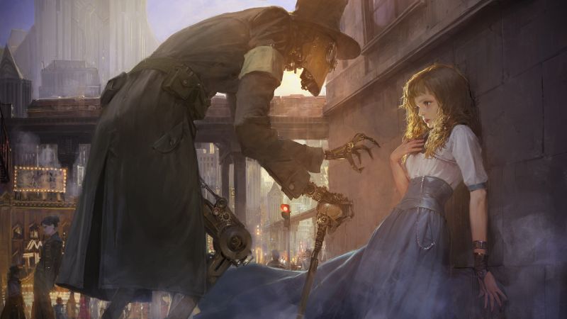 Art fantastique, Steampunk, mythologie, temple, futuriste, statue