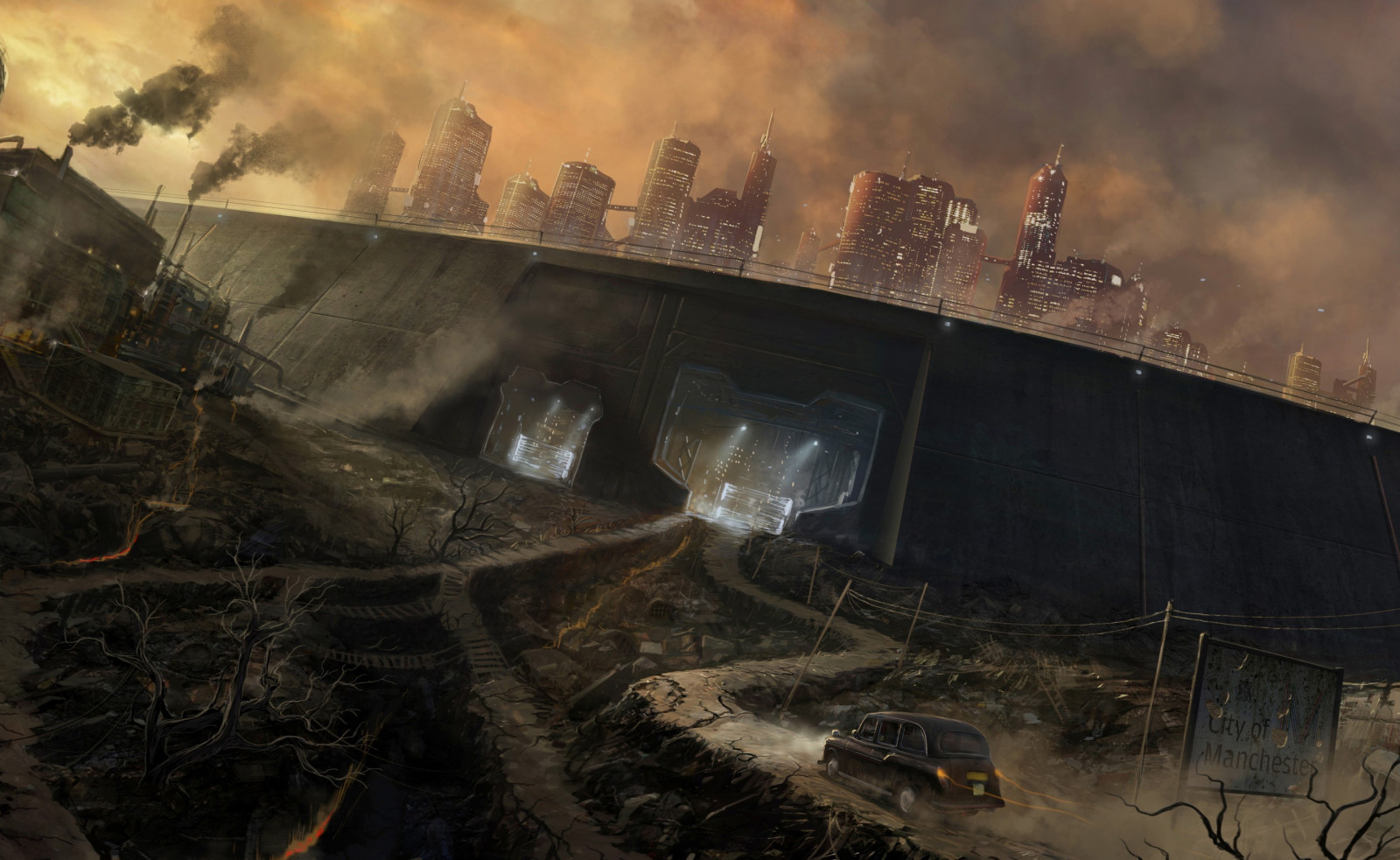 krajina, nebe, futuristický, umělecká díla, kouř, sci-fi, oheň, atmosféra, katastrofa, znečištění, blesk, Snímek obrazovky, geologický fenomén, 2880x1771 px