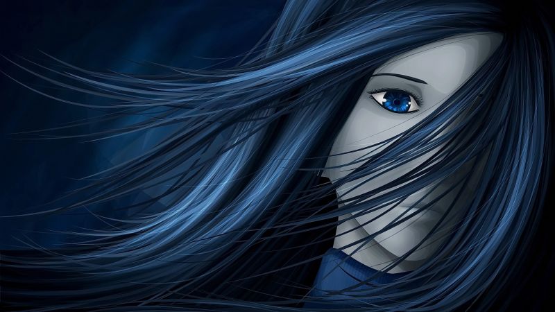 long hair, anime, anime girls, blue eyes, black, monochrome long hair, anime, anime girls, blue eyes, black, monochrome