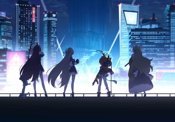 anime girls,blue archive,Kakudate Karin,standing,Asuna Ichinose,city