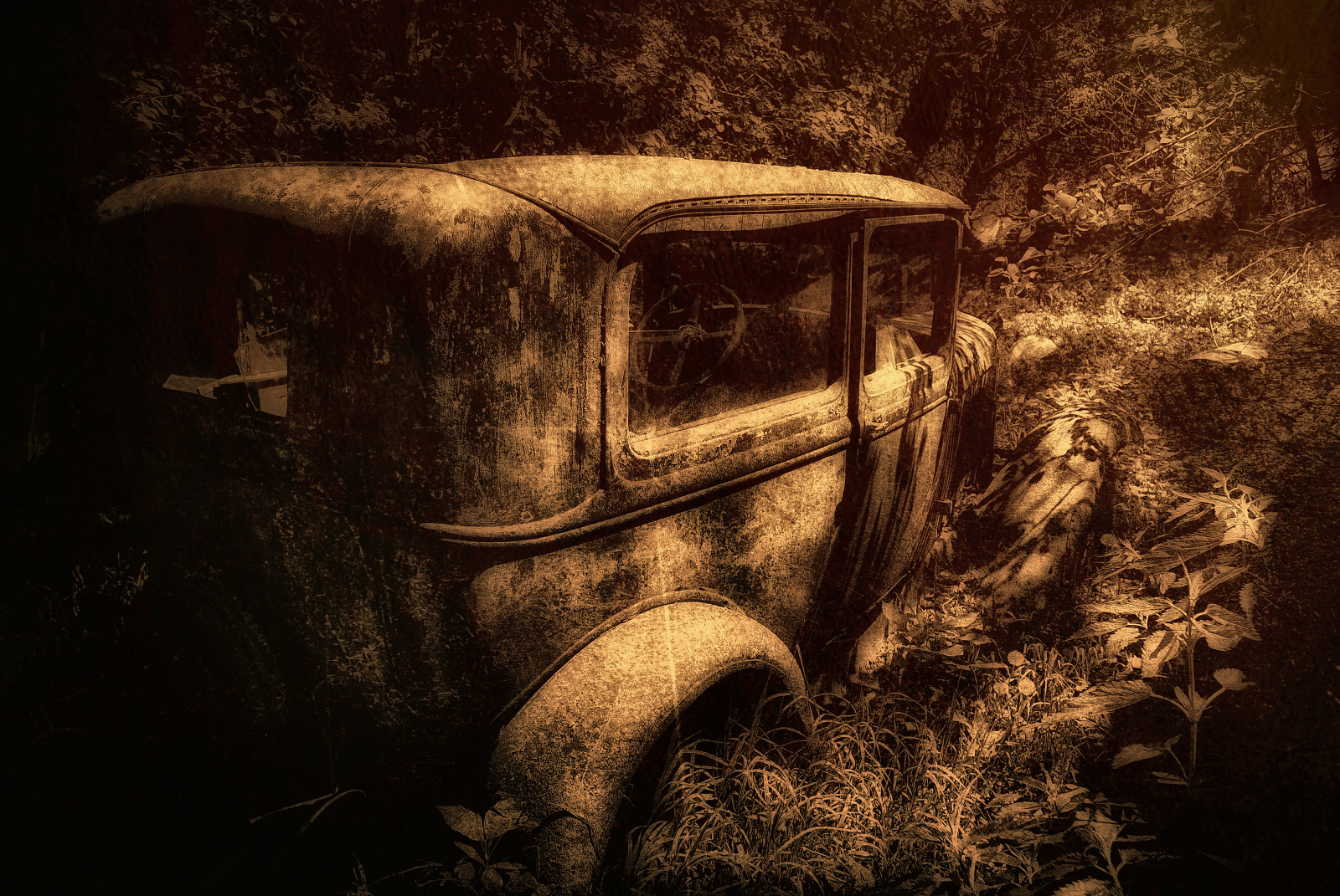 slunečnímu záření, les, noc, auto, rez, textura, Spojené státy americké, Brod, rozklad, Minnesota, světlo, strom, tma, texturized, Snímek obrazovky, magicunicornverybest, místo výskytu, počítač tapeta, Butterfield