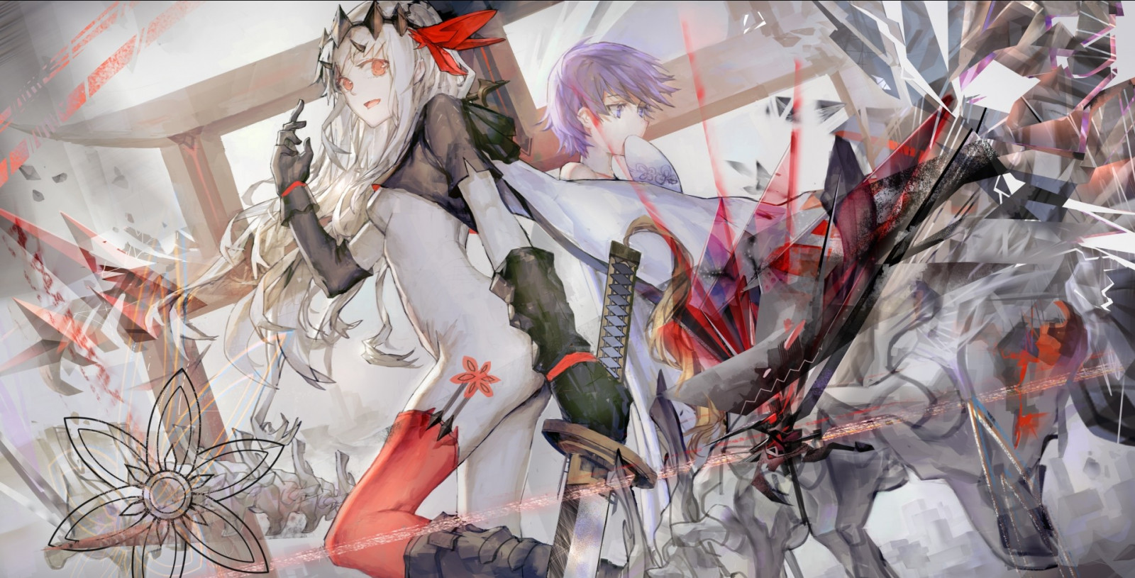 anime, anime dívky, zbraň, katana, Původní znaky, komiks