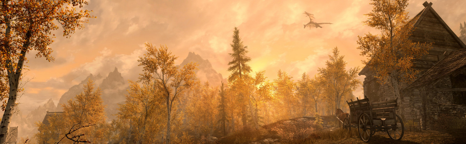 Bethesda, pano, panoráma, vanilka, , starší, svitky, PROTI, Skyrim, speciální, edice, se, tesv, Tamriel, video, hra, ateliéry, venkovní, krajina, podzimní, les, podzim, stromy, computergraphic, digitální, digitallygenerated, digitallygeneratedimage, 3D, Pozadí, počítač, grafika