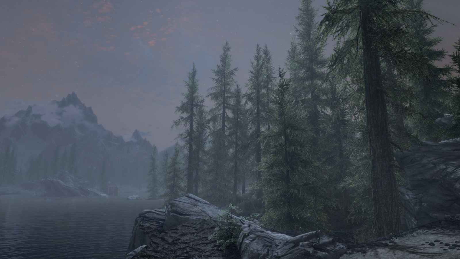 森林, ビデオゲーム, ミスト, Elder Scrolls V Skyrim, 荒野, 地形, 霧, 山, 天気, スクリーンショット, 生息地, 自然環境, 大気現象, 地理的特徴, 地質学的現象, 山脈