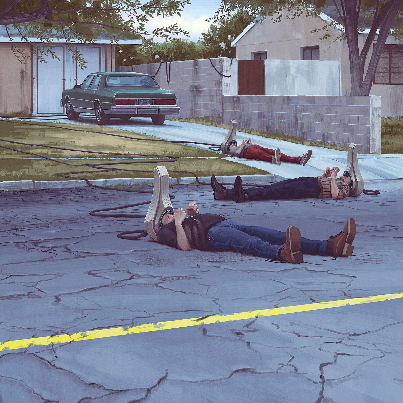 stěna, umělecká díla, dřevo, sci-fi, Simon Stalenhag, UMĚNÍ, střecha, outdoor struktura