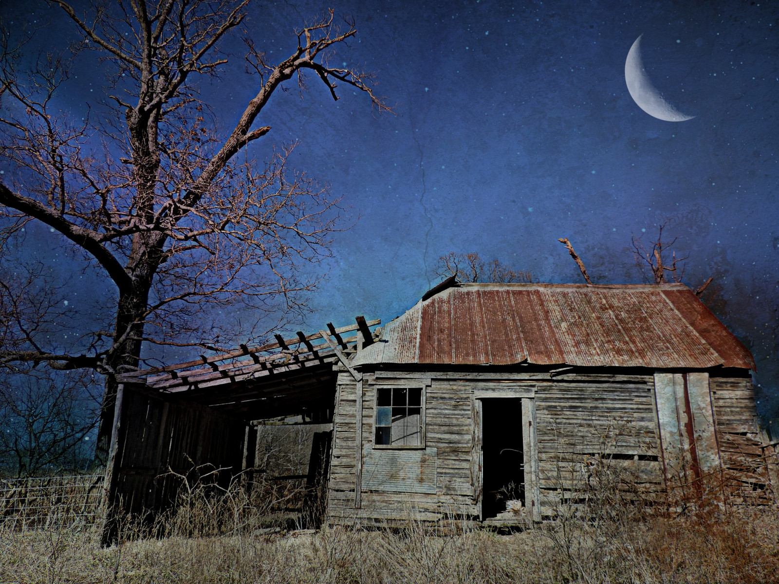 krajina, noc, opuštěný, nebe, Dům, večer, atmosféra, stodola, chata, chatrč, mrak, strom, kůlna, hvězda, domů, tma, HSS, sliderssunday, picmonkey, venkov, astronomický objekt, meteorologický jev, srub, jev, křivý