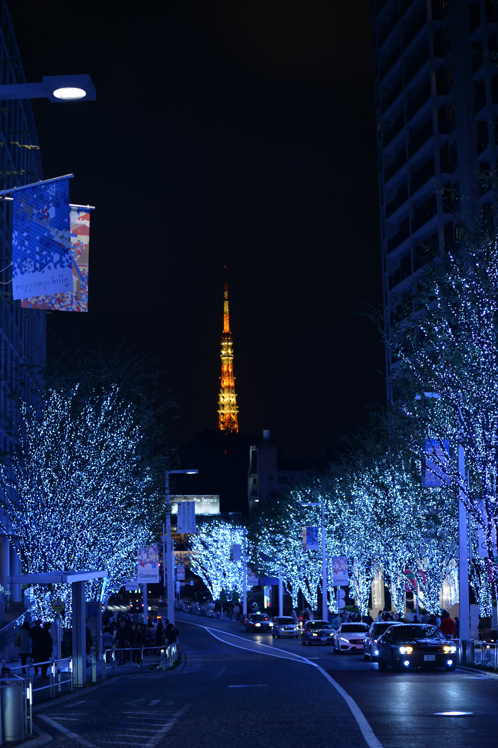 Japan, by, bybilledet, nat, skyline, skyskraber, aften, Nikon, julelys, metropol, Tokyo, Jp, lys, downtown, NIKKOR, belyst, belysning, belysning, mørke, milepæl, Tokyo Tower, df, roppongi, keyakizaka, afs58mmf14g, afsnikkor58mmf14g, belyse, menneskelig bosættelse, juledekoration
