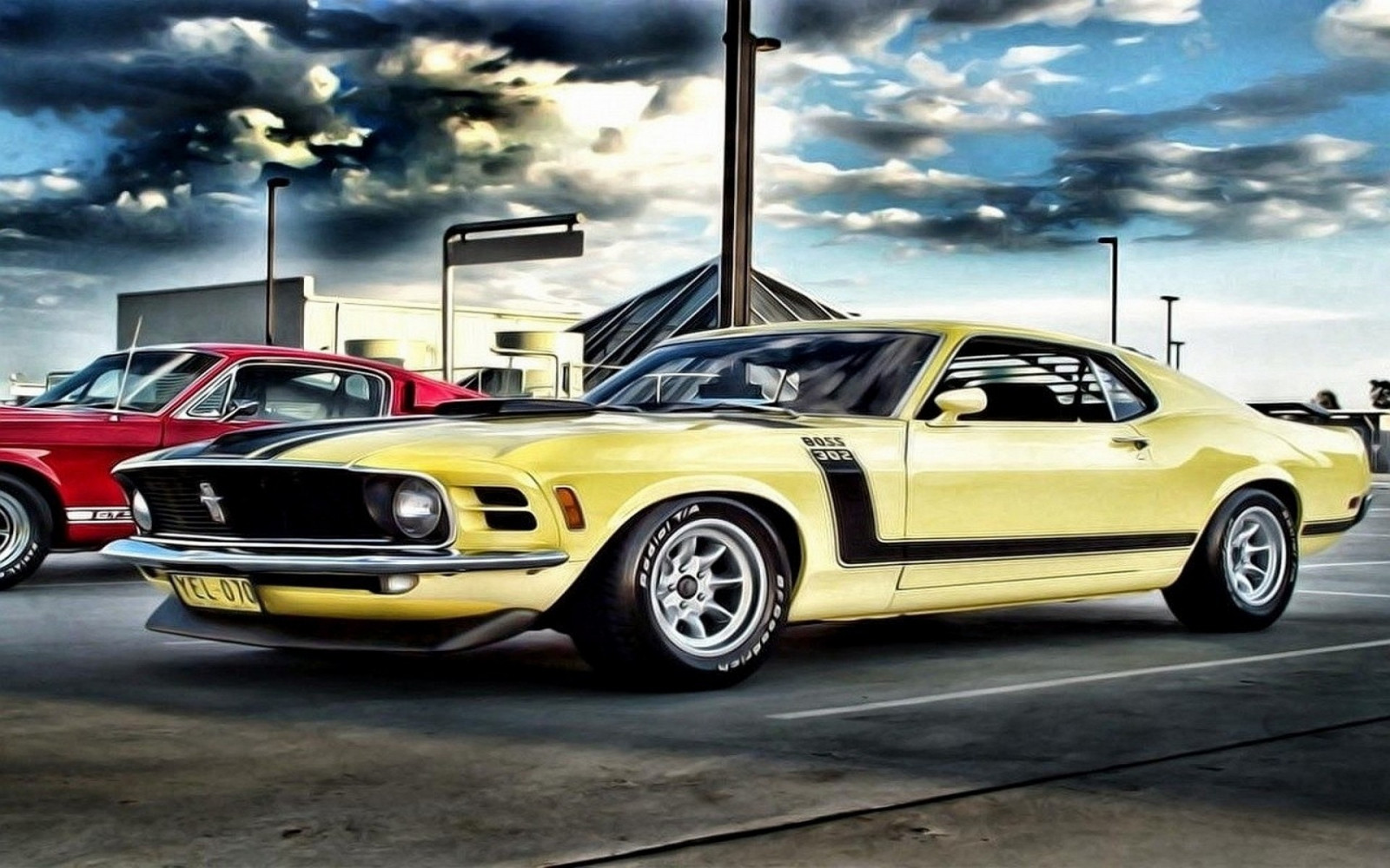 Fond d'écran : dessin, véhicule, des nuages, Ford Mustang ...