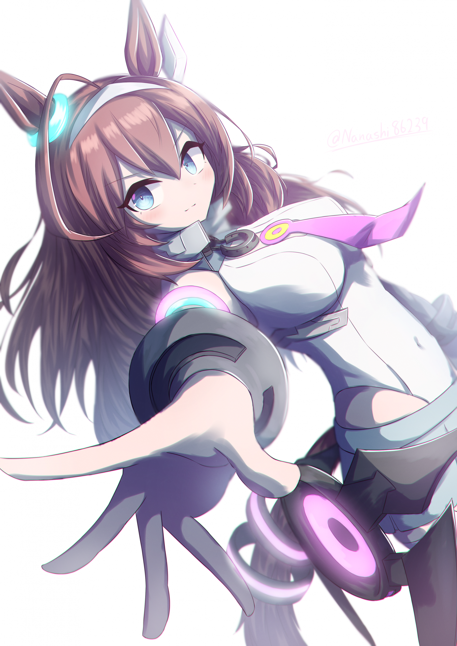 аниме, Аниме девушки, Uma Musume Pretty Derby, horse girls, Уши животных, Mihono Bourbon Uma Musume, длинные волосы, брюнетка, соло, Художественное произведение, цифровое искусство, фан-арт