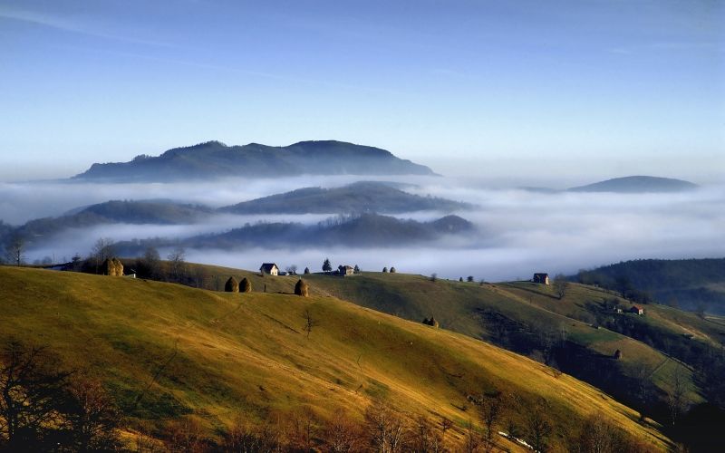 krajina, kopec, Příroda, nebe, svítání, ráno krajina, kopec, Příroda, nebe, svítání, ráno