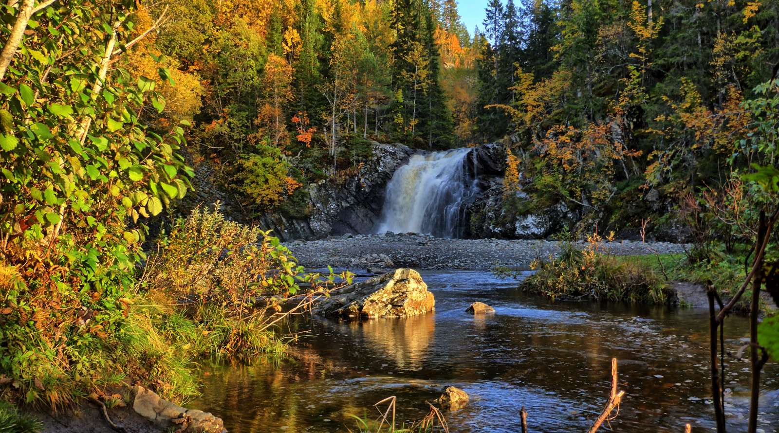 podzim, Norsko, vodopád, Foss, Malvik, Southtrondelag