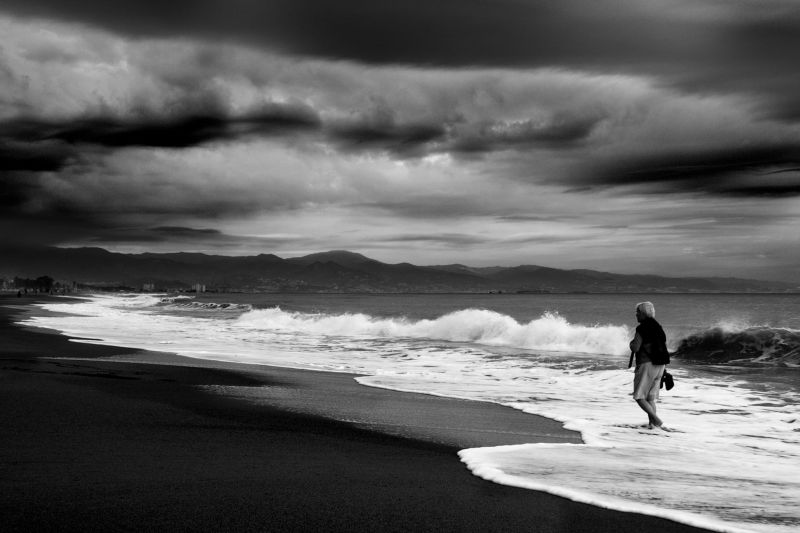 moře, nebe, bílý, mrak, Černý a bílý, tělo z vody