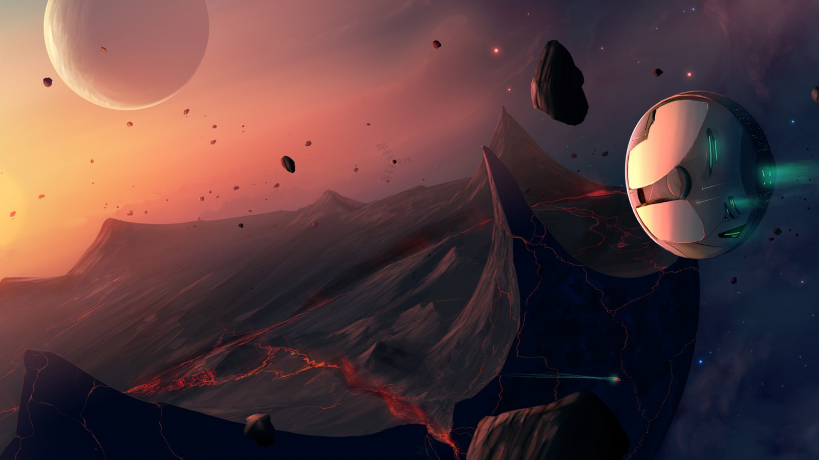 1920x1080 px, opera d'arte, Fantasy art, pianeta, fantascienza, navicella spaziale