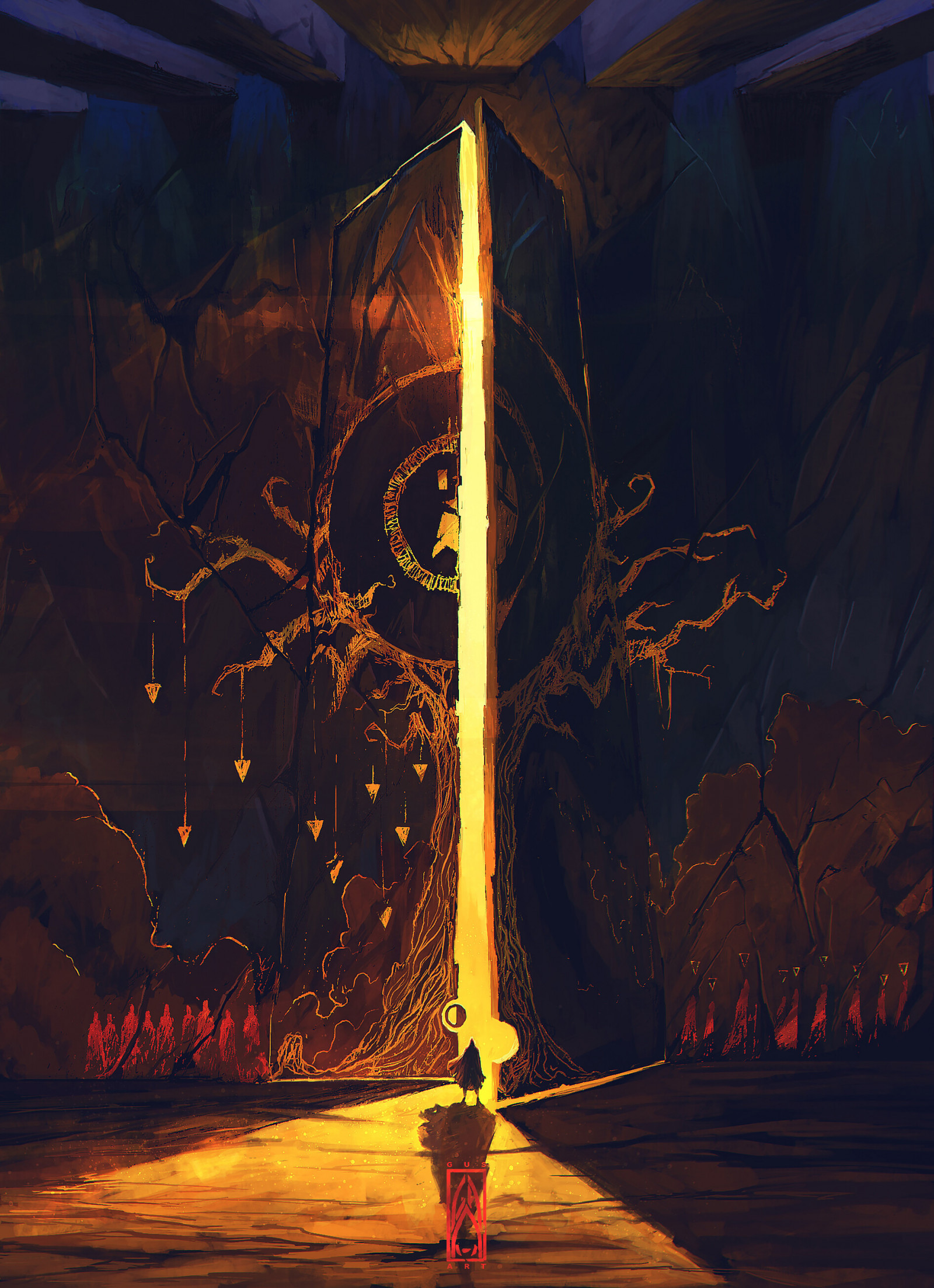 atmosféra, světlo, osvětlení, elektřina, pouliční osvětlení, čára, větvička, Tints and shades, dřevo, půlnoc, krajina, strom, tma, prostor, petrolejově modrá, UMĚNÍ, nebe, událost, obdélník, teplo, pól, kufr, svítidlo, večer, public utility, noc, Natural landscape, visual arts, symetrie, People in nature, elektrické napájení, Vzhled interiéru, baldachýn, stín