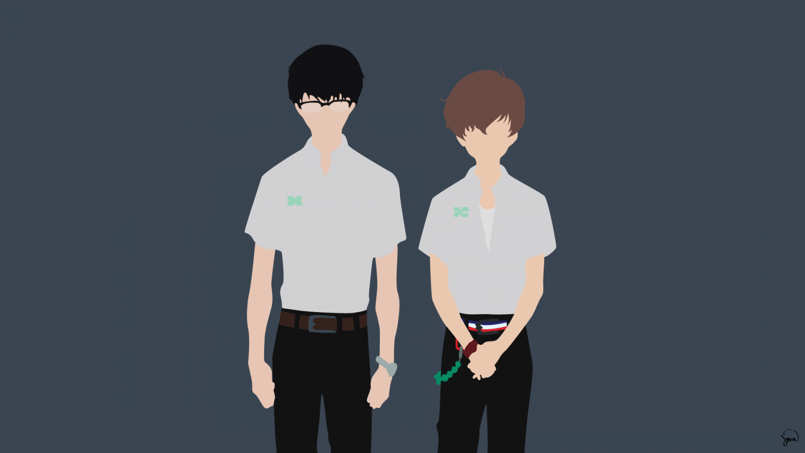 illustrazione, minimalismo, Zankyou non Terror, Kokonoe Arata, Hisami Touji, marca, mano, dito, Senso, braccio