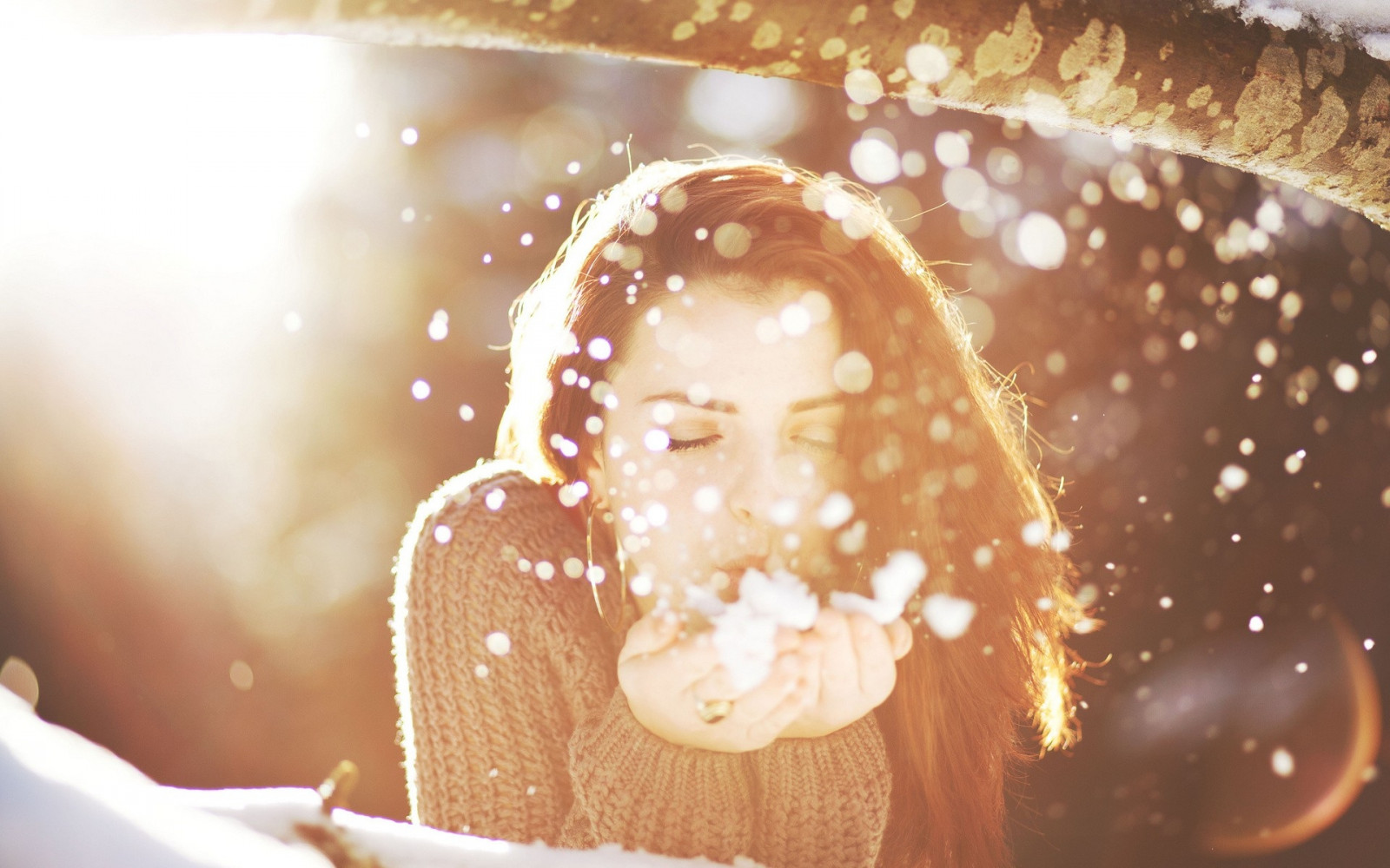 ansigt, brunette, sne, fotografering, blænding, pige, sødme, tæt på, makrofotografering