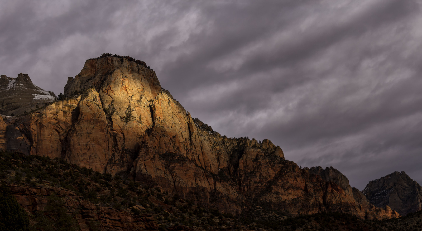 Stráž, Sión, národní, park, Springdale, Utah, svítání, svítání, mraky, venkovní, krajina, hora, Skála, Formace, západ slunce