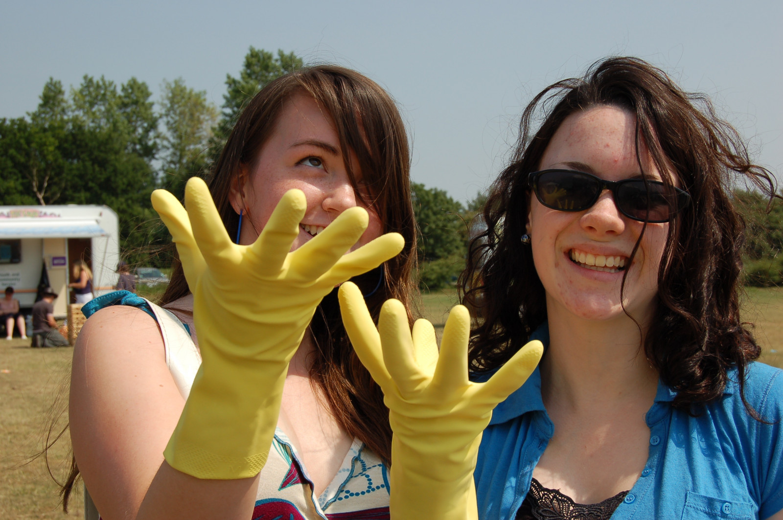 Wallpaper hands, gloves, yellow, friendship, summer, happiness, rubber, vacation, girl, smile