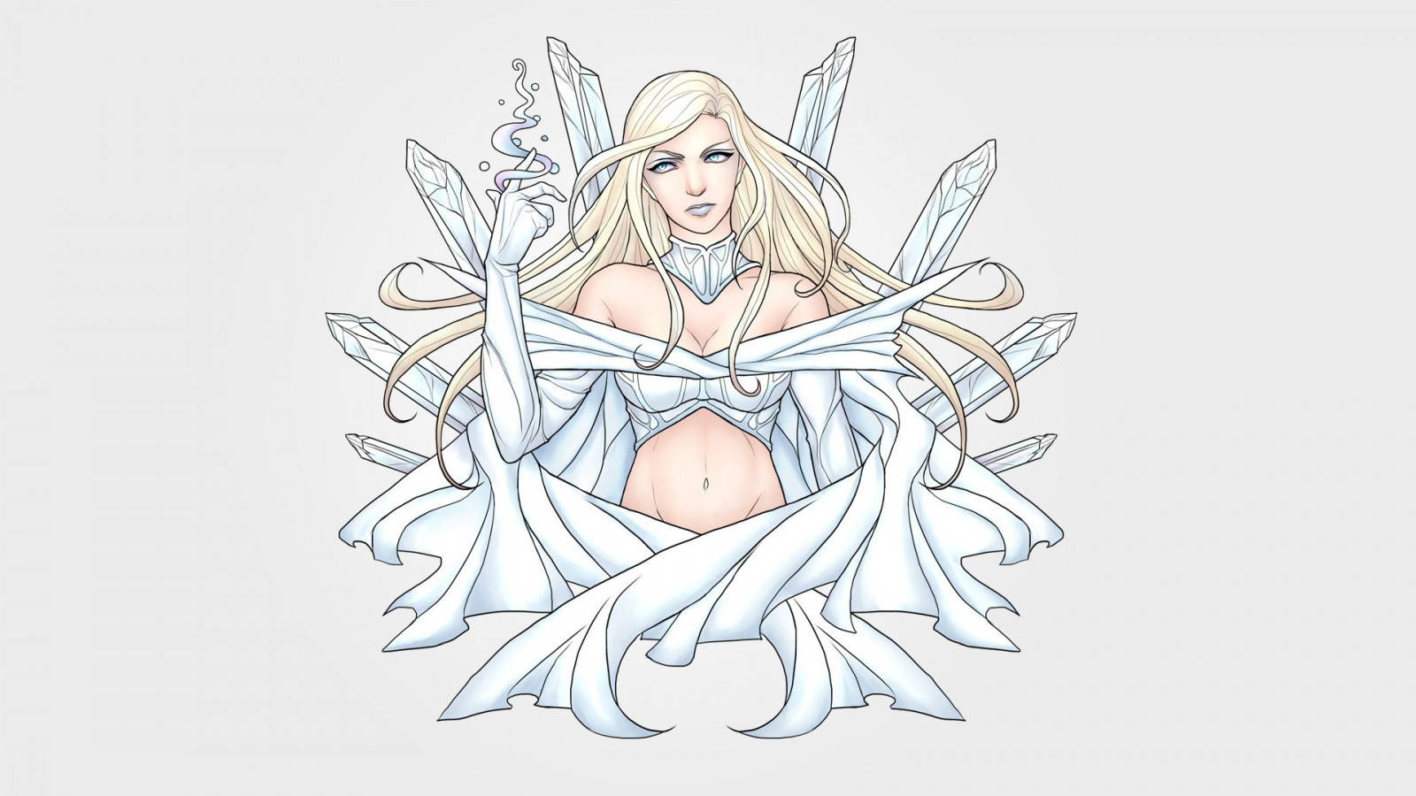 výkres, ilustrace, fantasy umění, fantasy dívky, anime, kresba tužkou, X Men, Emma Frost, křídlo, skica