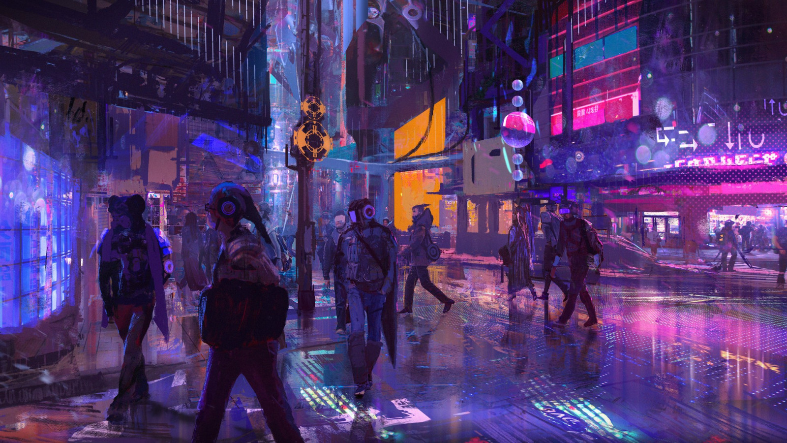 lidé, digitální umění, město, noc, futuristický, umělecká díla, bar, fáze, dav, hudební divadlo, noční klub