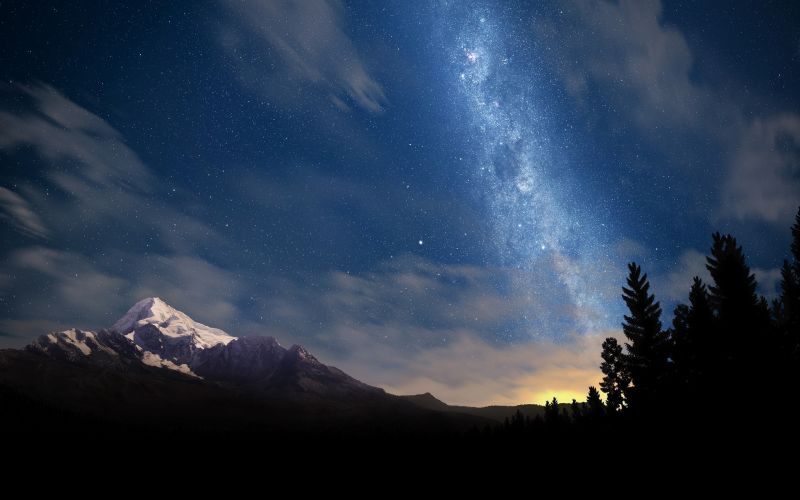 sunlight, trees, mountains, night, nature, sky sunlight, trees, mountains, night, nature, sky