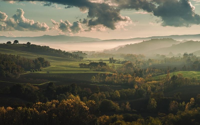 sunlight, trees, landscape, forest, mountains, fall sunlight, trees, landscape, forest, mountains, fall