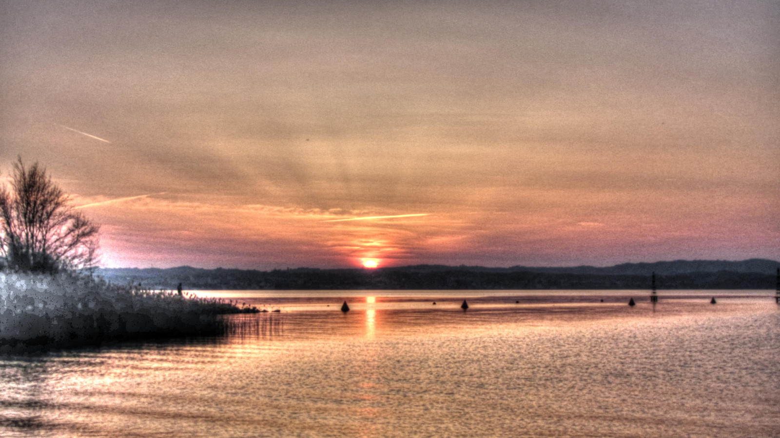 lagodigarda, Sirmione, lombardia, Itálie, Tramonto, podrážka, cielo, lago, silueta, montagne, albero, Canneto, Riflessi, colori, gardalake, západ slunce, slunce, nebe, jezero, hory, strom, rákosí, odrazy, barvy